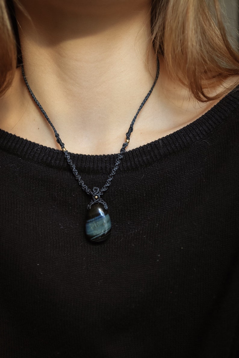 Hippie Chain Elven Jewelry Macrame necklace falcon eye Heilstein Gemstone |