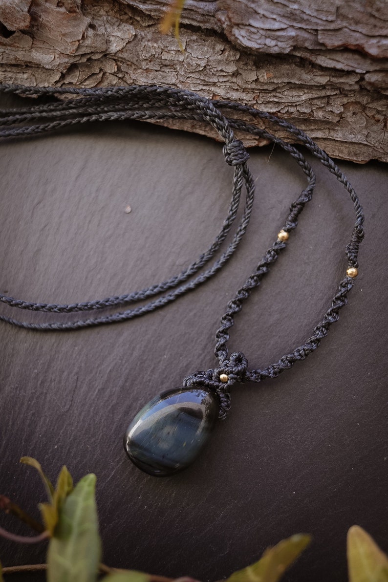 Hippie Chain Elven Jewelry Macrame necklace falcon eye Heilstein Gemstone |
