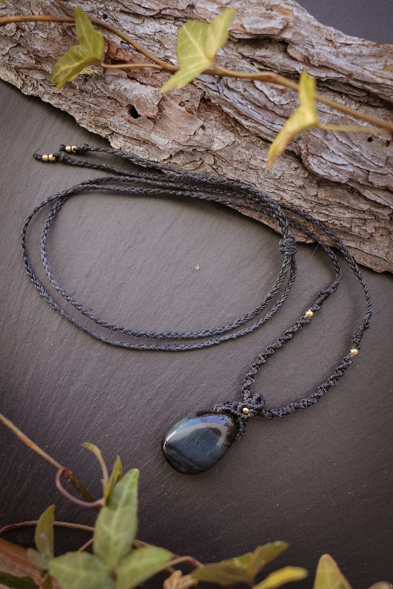 Hippie Chain Elven Jewelry Macrame necklace falcon eye Heilstein Gemstone |