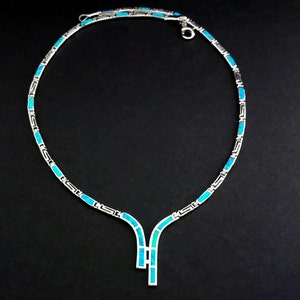 necklace, opal blue, meander-greek key, sterling silver 925, ancient greek jewelry, bijoux grec, griechischen schmuck, argento antique greco