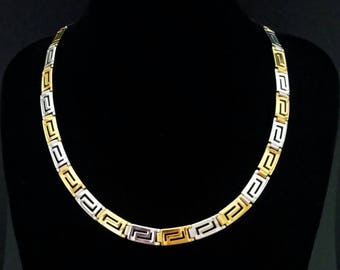 greek necklace, meander golden necklace, greek key, ancient greek jewelry, golden sterling silver, greek statement necklace, greek jewellery