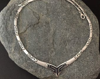 greek necklace, meander golden necklace, greek key golden-silver jewelry, silver meander necklace, greek statement necklace, greek jewellery