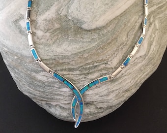 opal blue necklace, sterling silver 925 opal necklace, bijoux grec opal colliers, opal griechischen halsketten, opal collane, birthday jewel