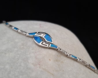 meander-greek key opal bracelet, bracelet opal sterling silver, 925 silver ancient greek jewelry, bijoux grec meandre, griechischen schmuck