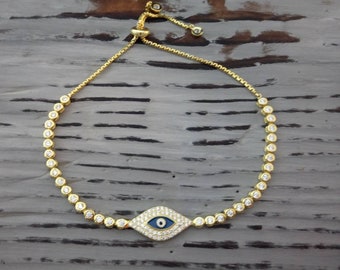 Evil eye bracelet, evil eye greek silver/golden silver/golden silver(pink) 925 bracelet, evil eye CZ bracelet, eye jewelry,