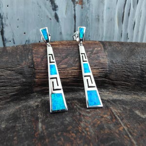 meander pattern earrings, meander-greek key opal greek jewelry, sterling silver 925 greek meander earrings, bijoux grec boucles d'oreilles