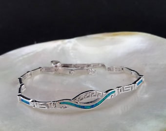 meander-greek key opal bracelet, bracelet opal sterling silver, 925 silver ancient greek jewelry, bijoux grec meandre, griechischen schmuck