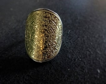 Phaistos disc ring, golden silver 925 ancient minoan ring, greek jewelry collection, phaistos fisc jewelry collection, greek ring