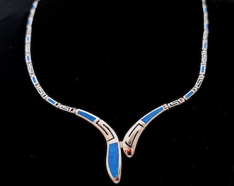 meander opal necklace, opal meander-greek key, sterling silver925 ancient greek jewelry, bijoux grec, griechischen schmuck, birthday jewel