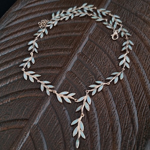 olive leaves opal necklace silver/pink gold, bridal necklace,sterling silver 925 necklace, ancient greek jewelry,white opal wedding necklace