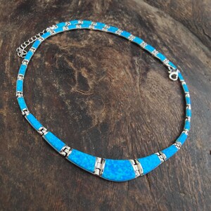 Collar de ópalo azul, colección de joyas griegas de plata de ley 925, bijoux grec opal colliers, opal griechischen halsketten, opal collane imagen 9