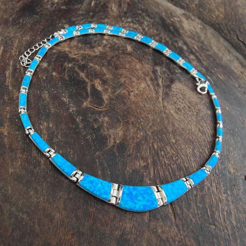Collar de ópalo azul, colección de joyas griegas de plata de ley 925, bijoux grec opal colliers, opal griechischen halsketten, opal collane imagen 9