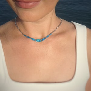 Opal blue meander necklace, sterling silver 925 opal necklace, bijoux grec opal colliers, greek key necklace, griechische kette image 9