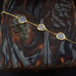 phaistos disc bracelet, golden sterling silver bracelet, greek collection of phaistos disc jewels, gold plated phaistos jewels, greek disc