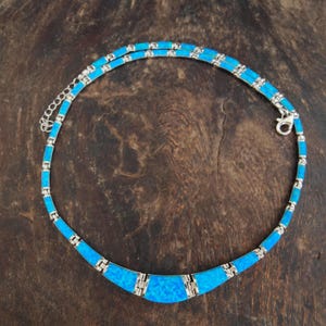 Opal blue necklace, sterling silver 925 greek jewel collection, bijoux grec opal colliers, opal griechischen halsketten, opal collane