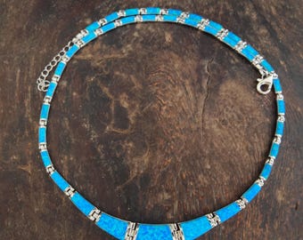 Opal blue necklace, sterling silver 925 greek jewel collection, bijoux grec opal colliers, opal griechischen halsketten, opal collane