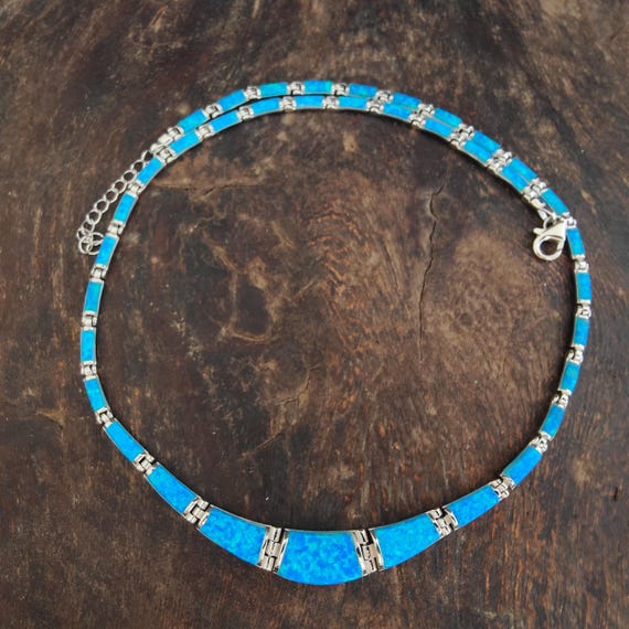 Opal blue necklace, sterling silver 925 greek jewel collection, bijoux grec opal colliers, opal griechischen halsketten, opal collane
