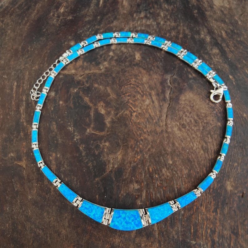 Collar de ópalo azul, colección de joyas griegas de plata de ley 925, bijoux grec opal colliers, opal griechischen halsketten, opal collane imagen 1