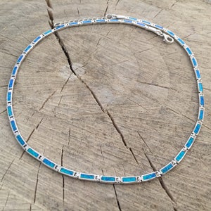 Opal blue necklace, sterling silver 925 opal necklace, bijoux grec opal colliers, opal griechischen halsketten, opal collane, birthday jewel