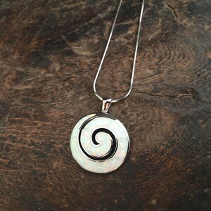 spiral pendant, sterling silver spiral charm, white opal spiral pendant, ancient greek spiral jewelry collection, birthday spiral jewel