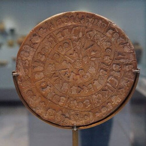 Phaistos disc bangle, gold-plated c shape bangle, sterling silver 925 ancient greek phaistos disc, bijoux grec, phaistos buying disc bracelet