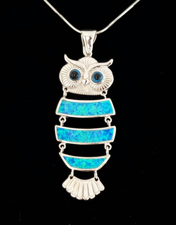 Owl Pendant, Opal Sterling Silver 925 Owl Jewelry, Greek Jewelry