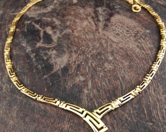 greek necklace, meander golden necklace, greek statement necklace, golden silver meander necklace, bijoux grec, greek jewellery