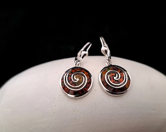 spiral opal earring,black opal,greek spiral sterling silver jewelry collection,earring greek jewelry, 925 silver greek spiral, jewel gift