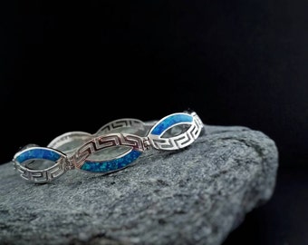 meander-greek key opal bracelet, bracelet opal sterling silver, 925 silver ancient greek jewelry, bijoux grec meandre, griechischen schmuck