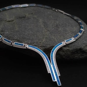 Opal blue necklace CZ, sterling silver 925 greek jewel collection, bijoux grec opal colliers, opal griechischen halsketten, opal collane