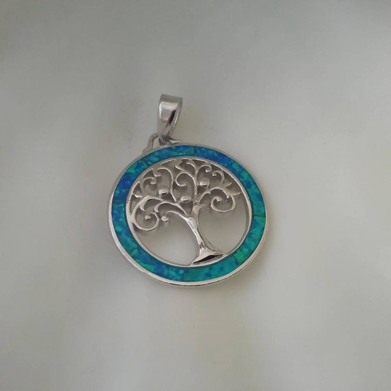 Οpal Tree of life pendant, sterling silver 925 opal tree of life charm  blue opal tree of life birthday gift, greek opal silver jewelry,