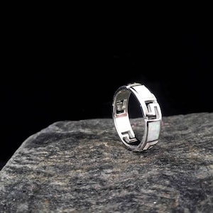 meander ring, white opal meander-greek key ring, sterling silver 925 meandros white opal ring, greek jewelry, greek ring