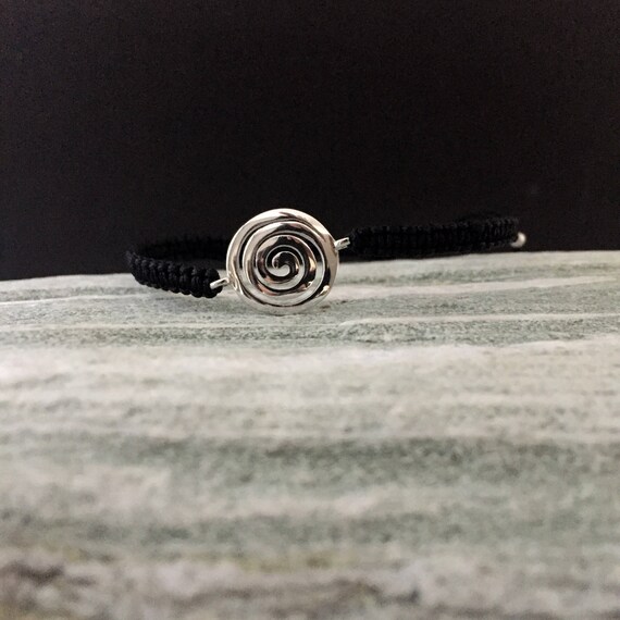 Braccialetto macrame spirale greca, argento sterling 925, antico