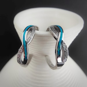 opal blue earrings, sterling silver CZ opal greek jewelry collection, blue opal hoops, griechischen οhrringe, orecchini greco
