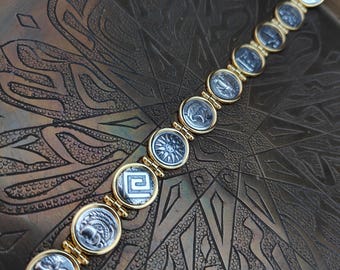Alexander and Athena bracelet,symbols of Greece, golden sterling silver,greek jewelry,greek coin bracelet,goddess Athena