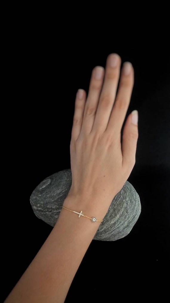 Bracelet Œil Du Mal Avec Croix En Or - Bijou Porte-Bonheur Réglable Pour Femmes Et Filles