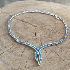 opal blue necklace, sterling silver 925 opal necklace, bijoux grec opal colliers, opal griechischen halsketten, opal collane, birthday jewel