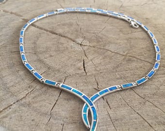 opal blue necklace, sterling silver 925 opal necklace, bijoux grec opal colliers, opal griechischen halsketten, opal collane, birthday jewel
