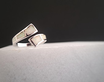 Ring Opal Sterling Silber, blauer Opal, weißer Opal, Opal Silber 925 griechischer Schmuck , Bijoux opal, griechischer Ring