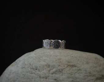 phaistos silver/golden ring, phaistos disc sterling silver ring, minoan silver 925 jewelry collection, griechischen schmuck, greek ring