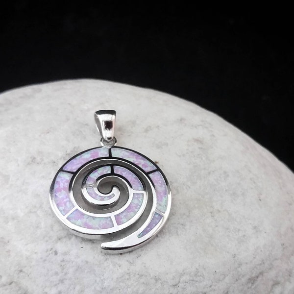 spiral charm, pink opal sterling silver spiral charm, greek opal spiral silver 925 pendant, silver 925 ancient greek spiral jewelry