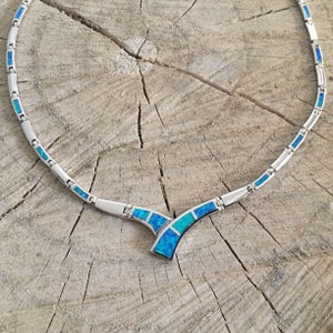 opal blue necklace, sterling silver 925 opal necklace, bijoux grec opal colliers, opal griechischen halsketten, griechische kette