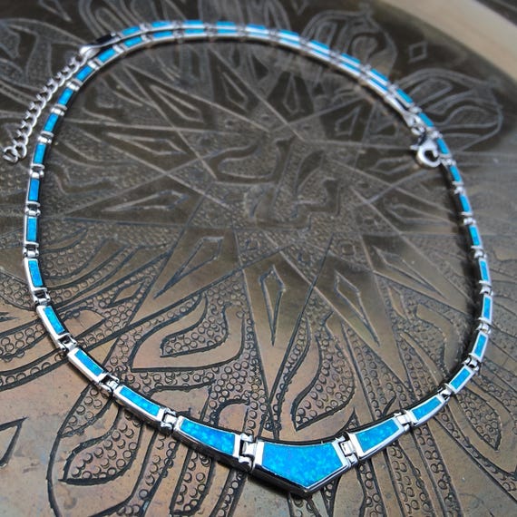 Opal blue necklace, sterling silver 925 opal necklace, bijoux grec opal colliers, opal griechischen halsketten, opal collane, birthday jewel