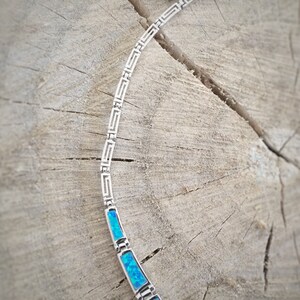 Opal blue meander necklace, sterling silver 925 opal necklace, bijoux grec opal colliers, greek key necklace, griechische kette image 7