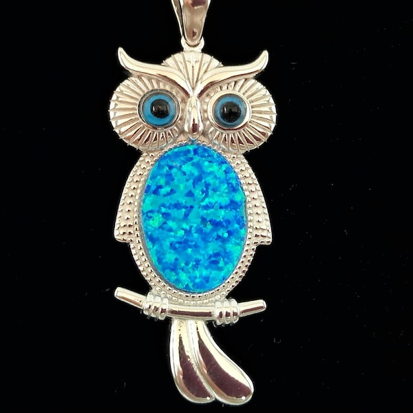 pendentif opale hibou, breloque hibou en argent sterling, bijoux en argent opale grecque, pendentifs hibou, griechischen anhanger eule, ciondoli anello greco