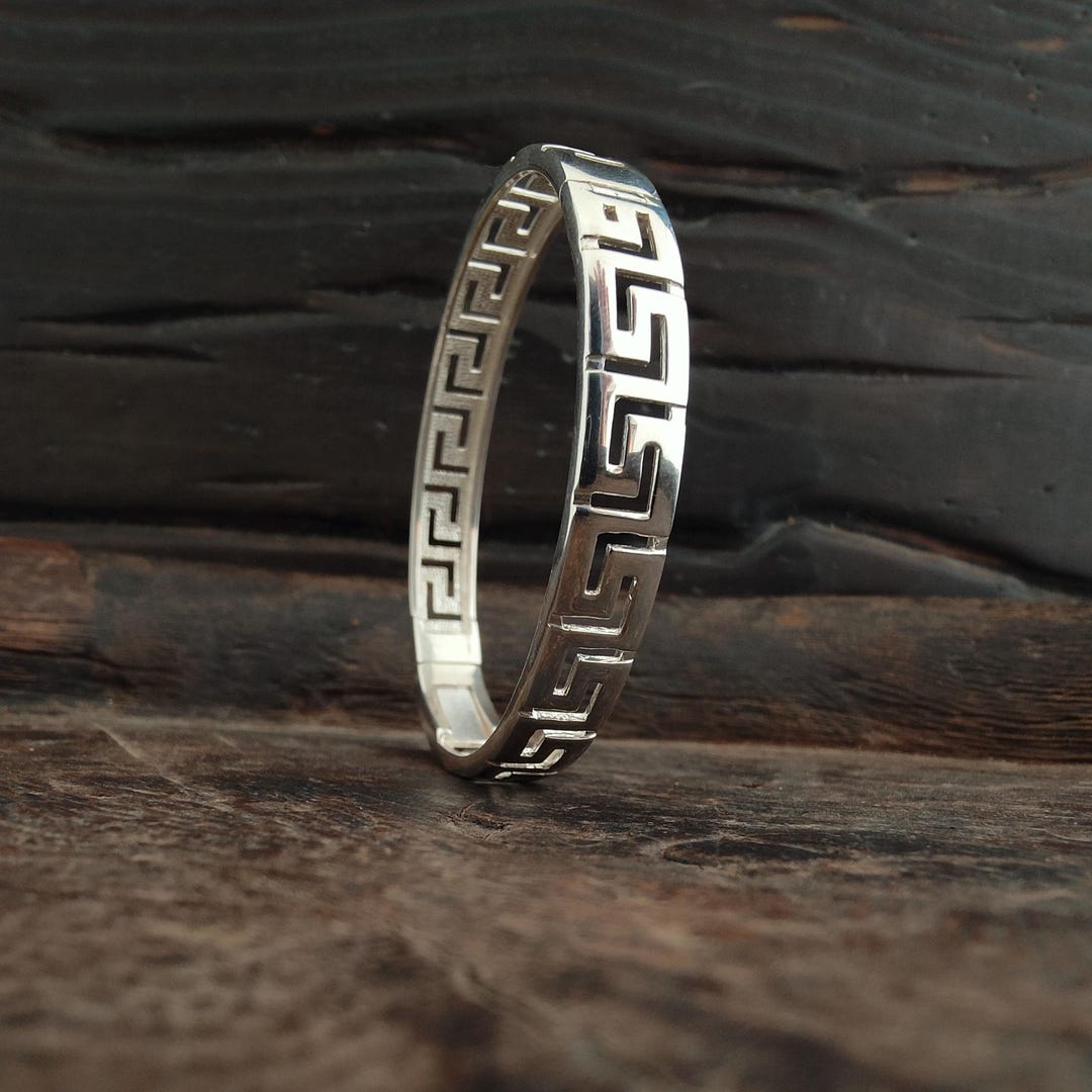 Greek Meander Bangle, Meander Greek Key Bangle, Sterling Silver 925 ...