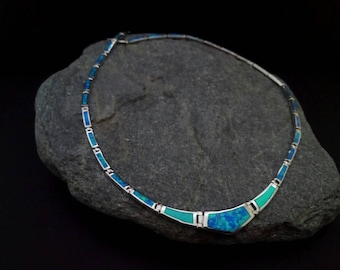Opal blue necklace, sterling silver 925 opal necklace, bijoux grec opal colliers, opal griechischen halsketten, opal collane, birthday jewel