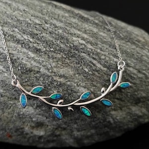 olive leaf opal necklace, sterling silver olive leaf collection, greek jewelry silver 925, bijoux grec, griechischen schmuck, opale greco