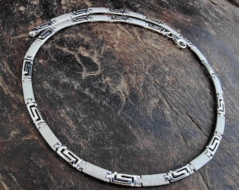 greek necklace, meander golden necklace, greek key golden-silver jewelry, golden silver meander necklace, bijoux grec, greek jewellery
