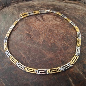 necklace meander-greek key jewelry art, golden sterling silver greek ancient jewelry, bijoux grec, heritagejewelry, greek statement necklace
